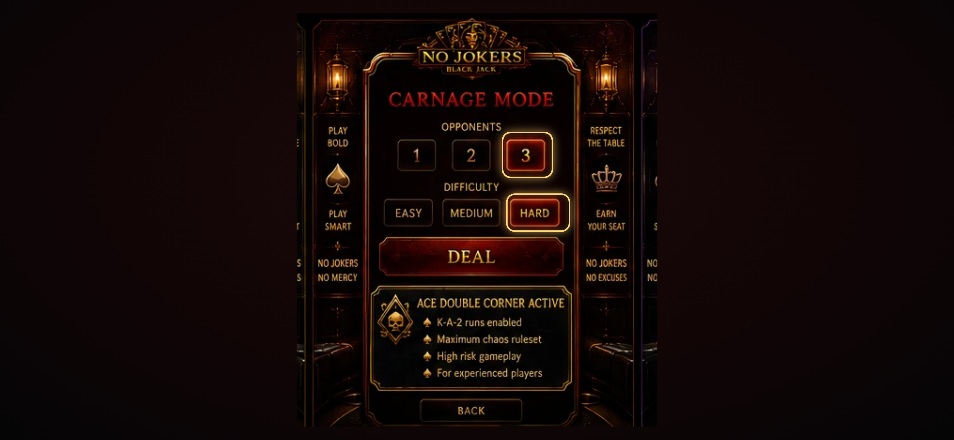 Carnage Mode setup screen — maximum chaos ruleset