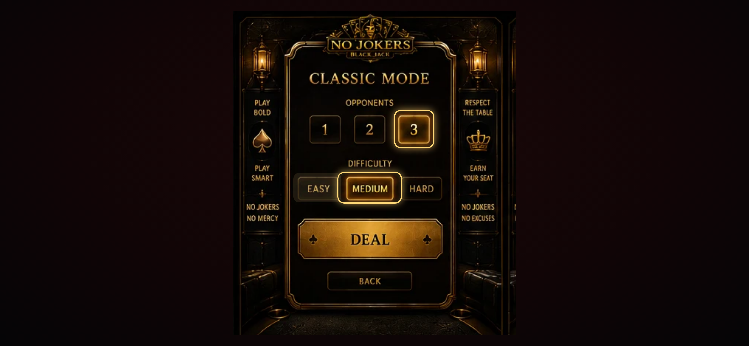 Classic Mode setup screen — select opponents and difficulty level
