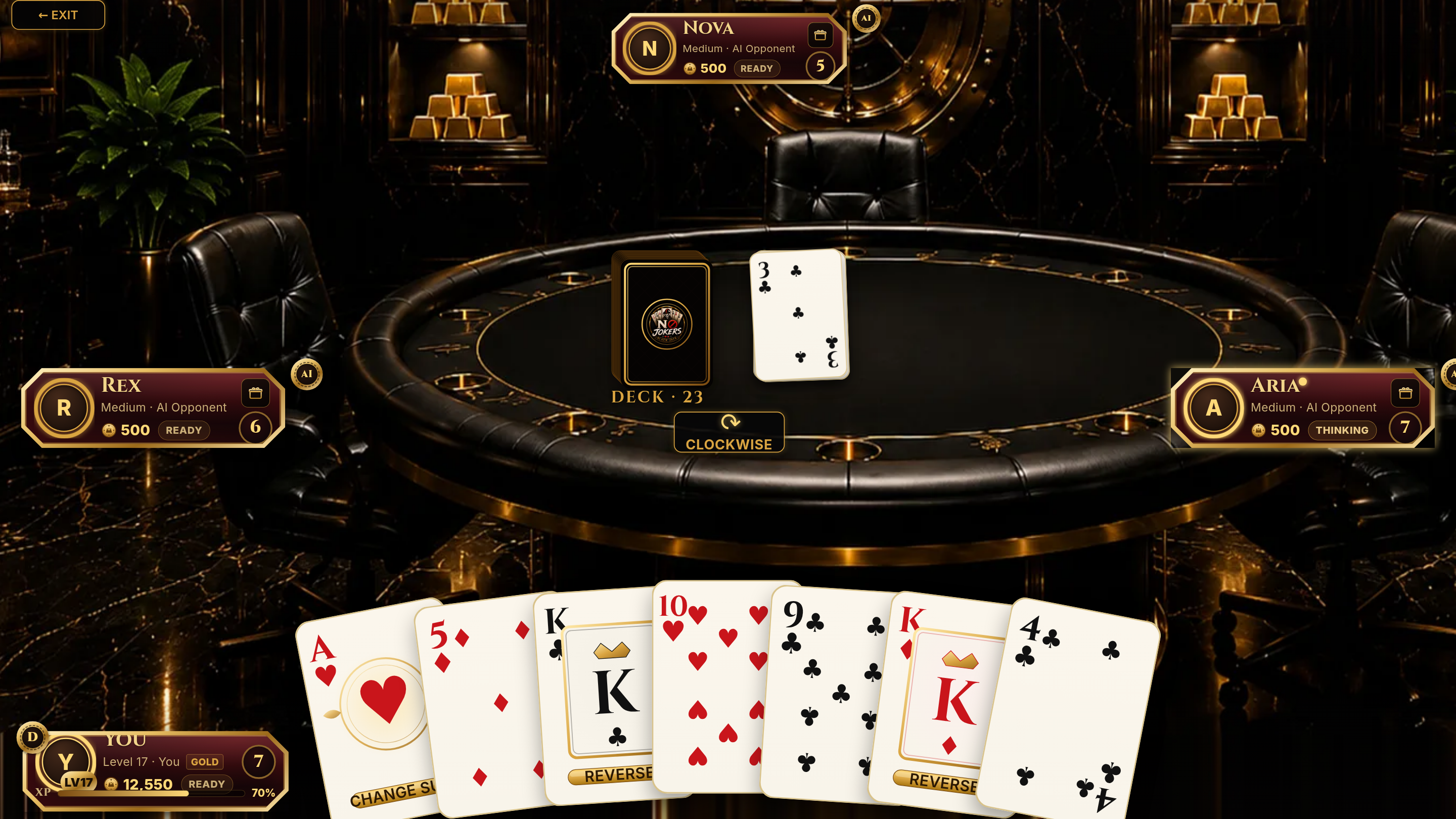 Gold Reserve room — live gameplay in a vault and gold bar environment